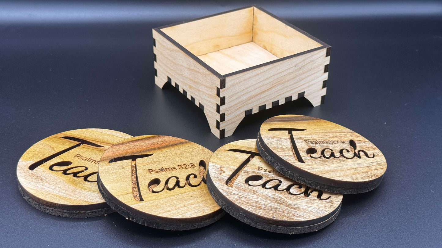 Custom Engraved Wooden Coasters Set of 6 with Holder - Personalized Gift